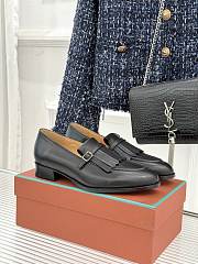 Okify Loro Piana Tassel Black Leather Women Loafers  - 2