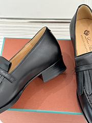 Okify Loro Piana Tassel Black Leather Women Loafers  - 4