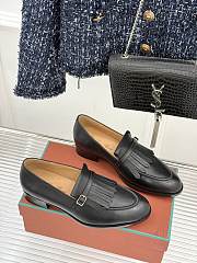 Okify Loro Piana Tassel Black Leather Women Loafers  - 5