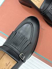 Okify Loro Piana Tassel Black Leather Women Loafers  - 6