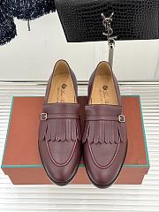 Okify Loro Piana Tassel Red Burgundy Leather Women Loafers  - 1
