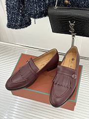 Okify Loro Piana Tassel Red Burgundy Leather Women Loafers  - 4