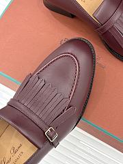 Okify Loro Piana Tassel Red Burgundy Leather Women Loafers  - 5