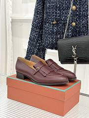 Okify Loro Piana Tassel Red Burgundy Leather Women Loafers  - 3