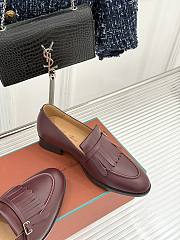 Okify Loro Piana Tassel Red Burgundy Leather Women Loafers  - 2