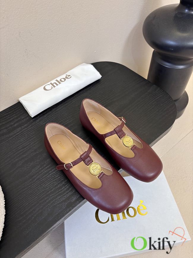 Okify Chloe Red Burgundy Flat Mary Jane Shoes  - 1