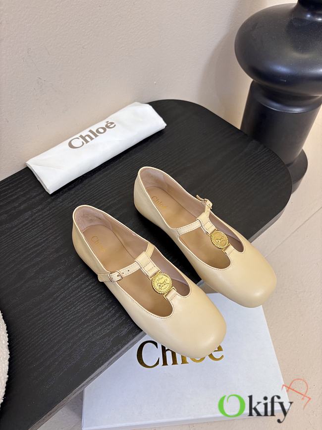 Okify Chloe Cream Flat Mary Jane Shoes  - 1