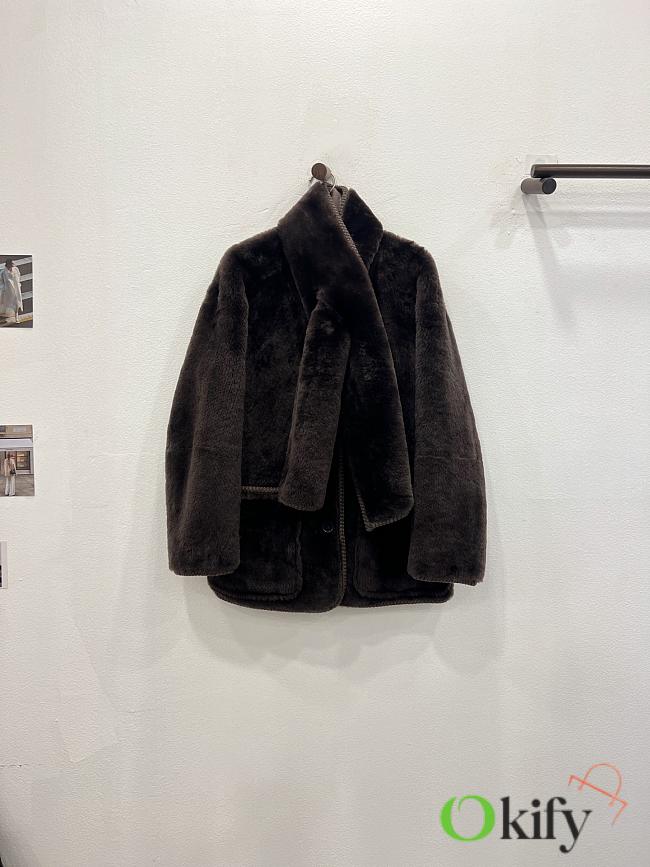 Okify MaxMara Dark Brown Fur Coat With Scarf - 1