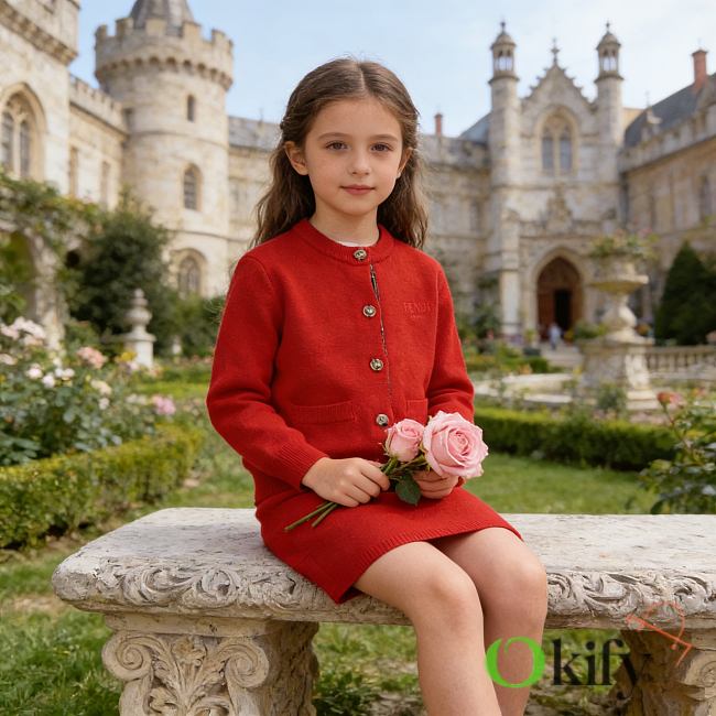 Okify Fendi Set Of Cardigan And Skirt For Kids - 1