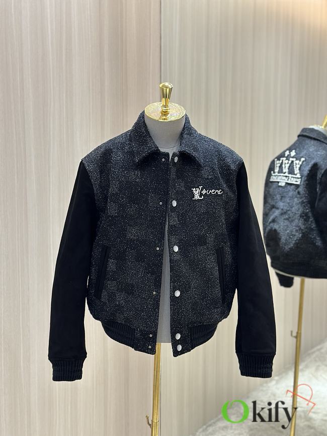 Okify Louis Vuitton Rhinestone And Pearl Baseball Jacket - 1
