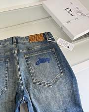 Okify Dior Washed Blue Slim-Leg Classic Five-Pocket Men Jeans - 4