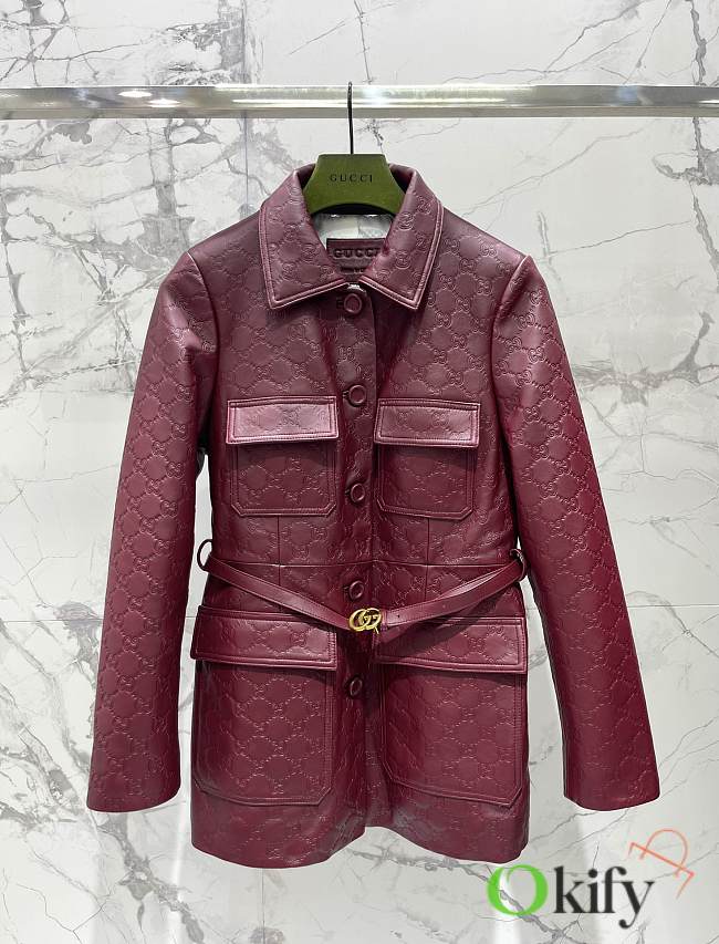 Okify Gucci Red Lambskin GG Embossed Women Jacket - 1