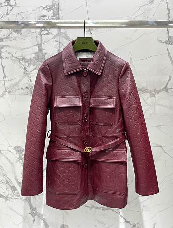 Okify Gucci Red Lambskin GG Embossed Women Jacket