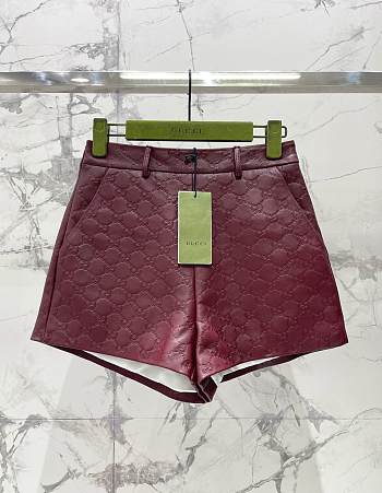 Okify Gucci Red Lambskin Embossed Shorts
