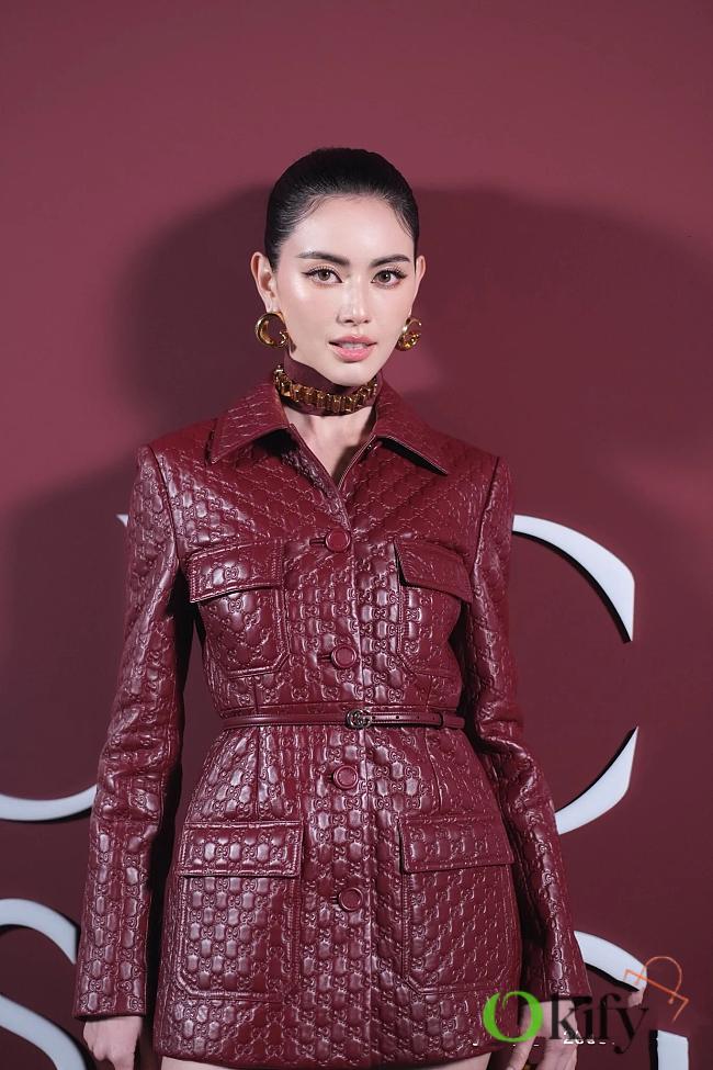 Okify Gucci Set Of Red Lambskin Jacket And Shorts - 1