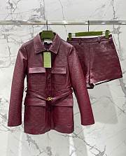 Okify Gucci Set Of Red Lambskin Jacket And Shorts - 2