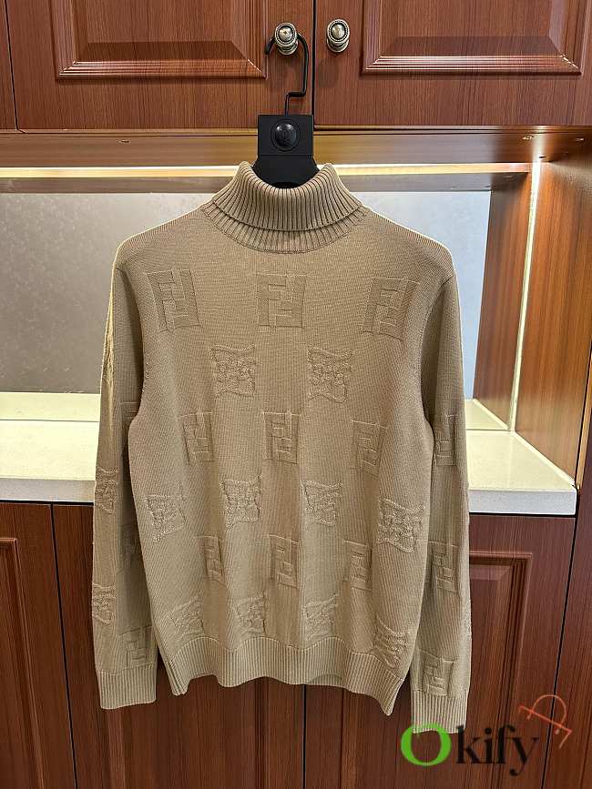 Okify Fendi Light Brown Turtleneck Wool Sweater  - 1
