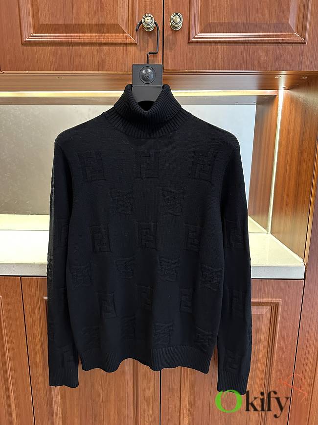 Okify Fendi Black Turtleneck Wool Sweater  - 1
