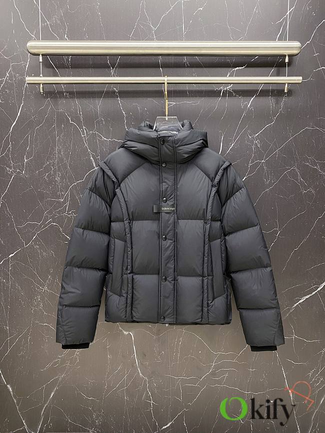 Okify Balenciaga Black Nylon Hooded Down Jacket  - 1