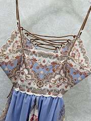 Okify Zimmermann Spaghetti Strap Shoulder Tie Back Hollow-Out Floral Color Block Dress  - 6