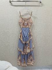 Okify Zimmermann Spaghetti Strap Shoulder Tie Back Hollow-Out Floral Color Block Dress  - 5