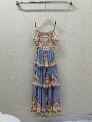 Okify Zimmermann Spaghetti Strap Shoulder Tie Back Hollow-Out Floral Color Block Dress  - 1