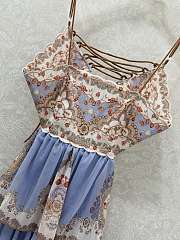 Okify Zimmermann Spaghetti Strap Shoulder Tie Back Hollow-Out Floral Color Block Dress  - 3