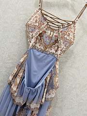 Okify Zimmermann Spaghetti Strap Shoulder Tie Back Hollow-Out Floral Color Block Dress  - 2