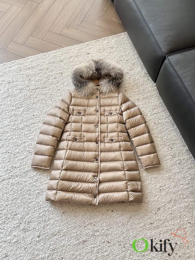 Okify Moncler Light Brown Long Down Jacket  - 1
