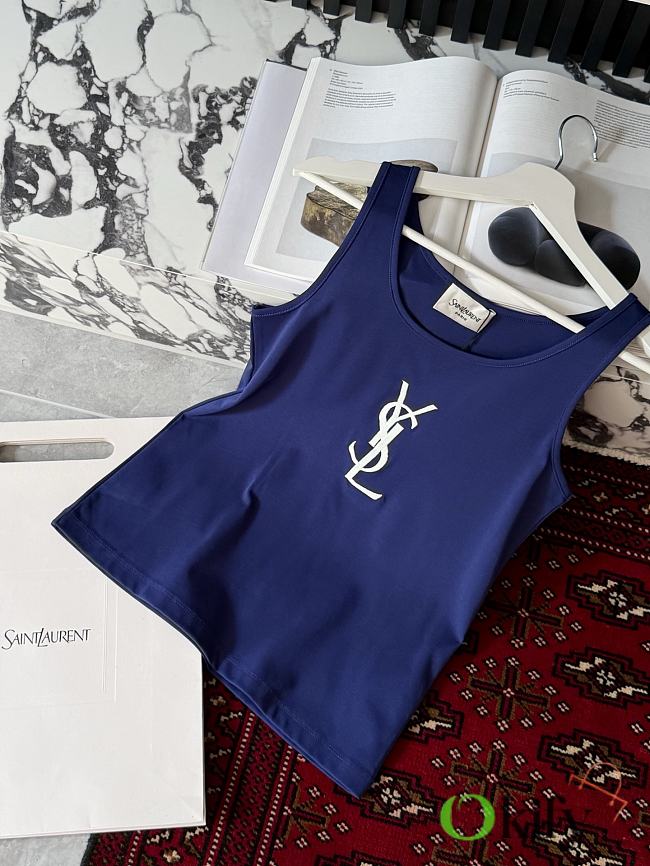 Okify YSL Dark Blue Women Tank Top - 1