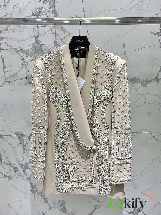 Okify Balmain Beige Pearl Vest Jacket - 1