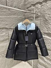 Okify Prada Black Stand-up Collar Women Down Jacket With Belt - 5