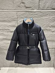 Okify Prada Black Stand-up Collar Women Down Jacket With Belt - 1
