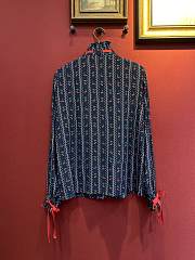 Okify Valentino Dark Blue Silk Cherry Women Shirt - 3