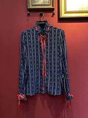 Okify Valentino Dark Blue Silk Cherry Women Shirt - 1