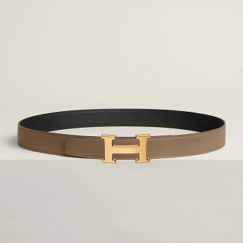 Okify Hermes H Buckle Reversible Belt In Taupe And Black 3.2cm