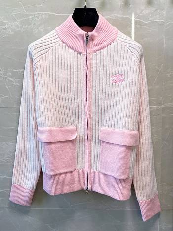 Okify Celine Pink Ribbed Knit Jacket