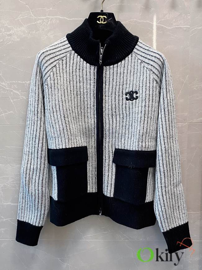 Okify Celine Black Ribbed Knit Jacket - 1