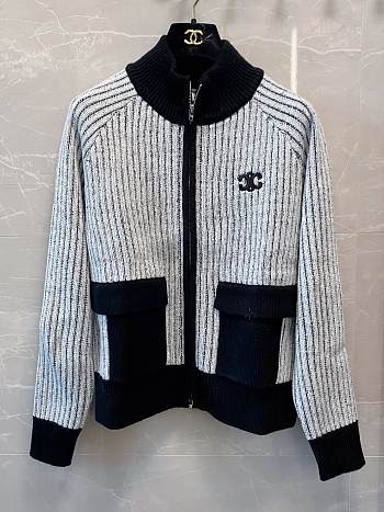 Okify Celine Black Ribbed Knit Jacket