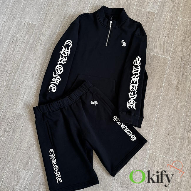 Okify Chrome Heart Set Of Black Sanskrit Sweater And Shorts - 1