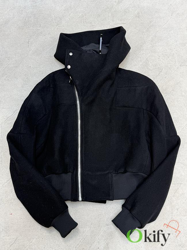 Okify Rick Owens Black Wool Short Hooded Bomber Jacket - 1