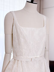 Okify Dior White Lace Print Belt Dress - 5