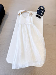Okify Dior White Lace Print Belt Dress - 2