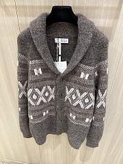 Okify Brunello Cucinelli Shawl Collar Geometric Jacquard Knit Cardigan Sweater - 3