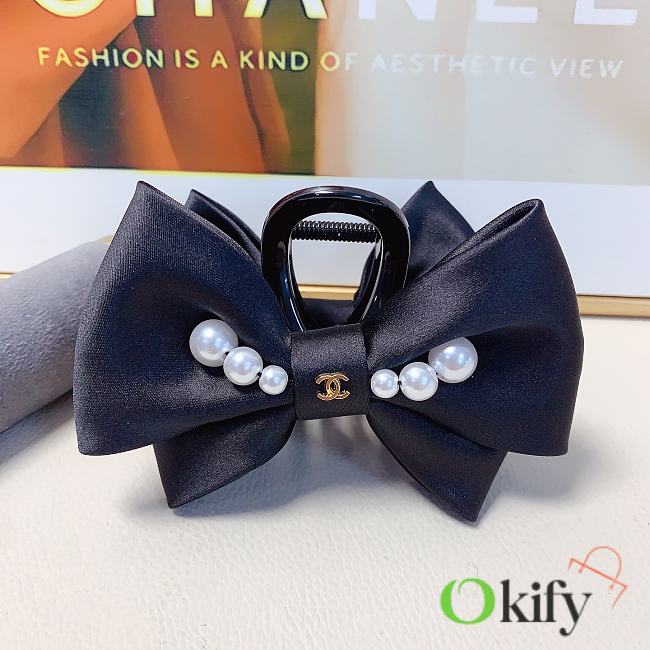 Okify CC Pearl Satin Bow Black Hair Clip  - 1