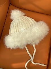 Okify Moncler White Plush Hat With Ear Flaps And Pom-poms Beanie - 2