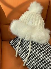 Okify Moncler White Plush Hat With Ear Flaps And Pom-poms Beanie - 1