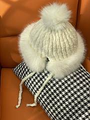 Okify Moncler White Plush Hat With Ear Flaps And Pom-poms Beanie - 6