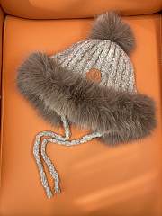 Okify Moncler Light Brown Plush Hat With Ear Flaps And Pom-poms Beanie - 1