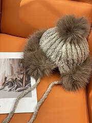 Okify Moncler Light Brown Plush Hat With Ear Flaps And Pom-poms Beanie - 3
